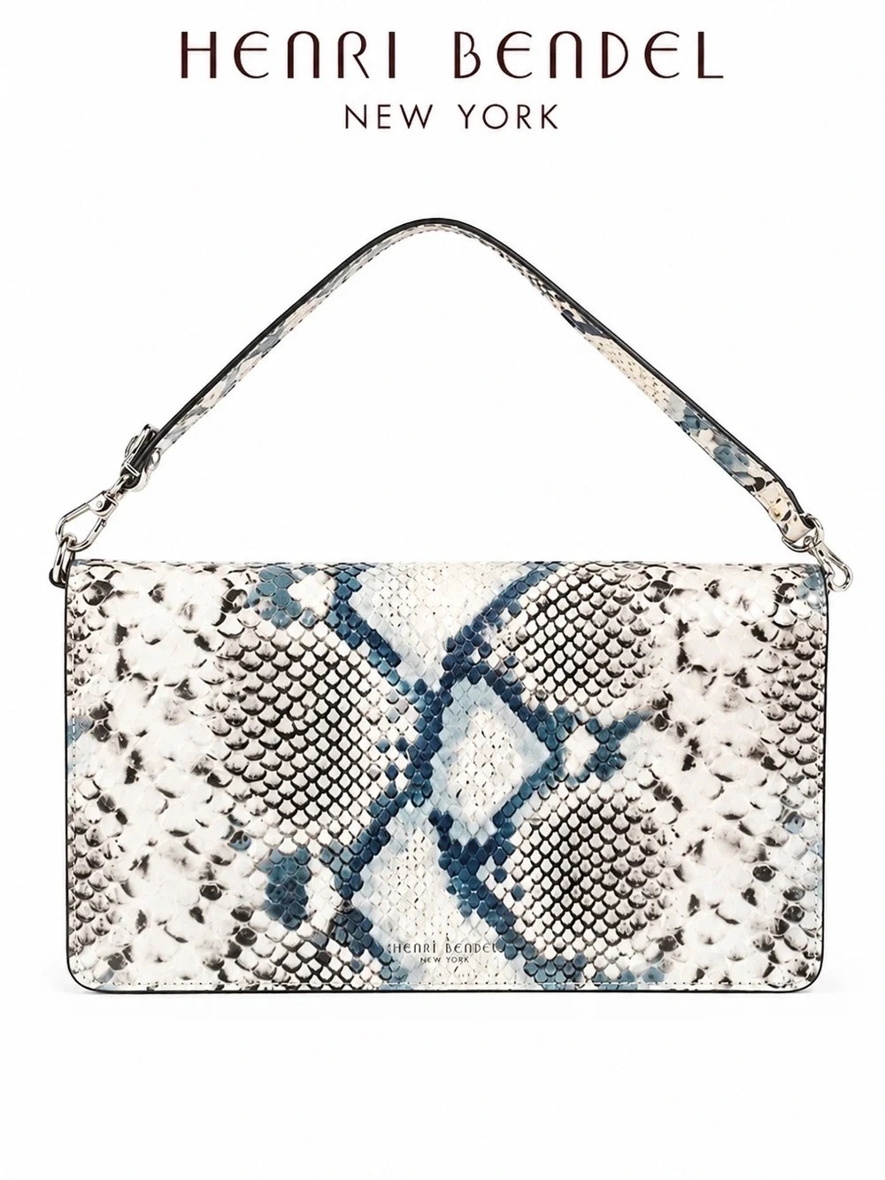 Henri Bendel Chambray Blue Multi-Tasker Snake Embossed Convertible Wallet Clutch